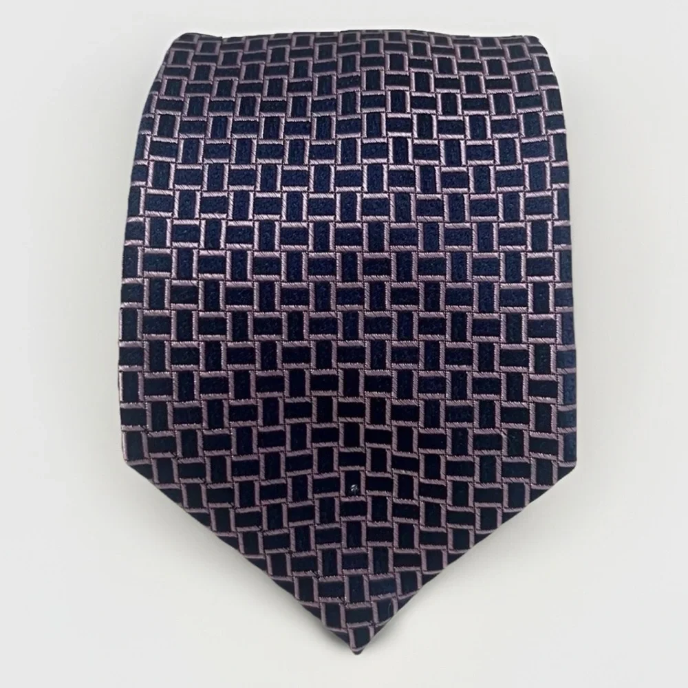Michael Kors 100% Silk Embroidered Designer‎ Tie Blue Pink Checkered Necktie